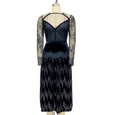 China Women's Breathable Lace Vintage Dress Sequin Tassel Wrap Handmade Beaded Evening Dress Long for sale