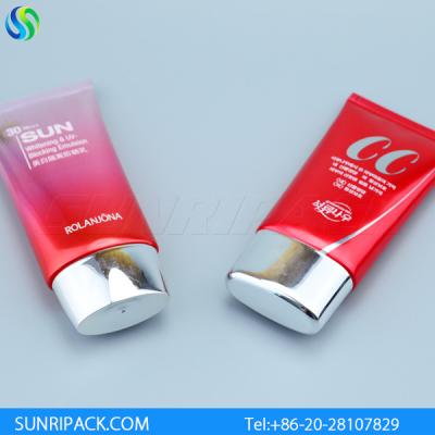 China Oval cosmetic tube, Flat cosmetic tube, Red laminated aluminum tube for sale