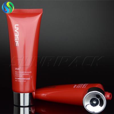 China 120ml/4.2oz full red color cosmetic tube facial cleanser cosmetic packaging tubes for sale