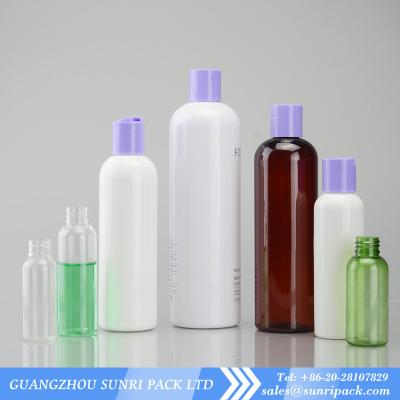 China plastic shampoo bottle, cosmo round PET bottle with disc cap, empty plastic bottled for sale