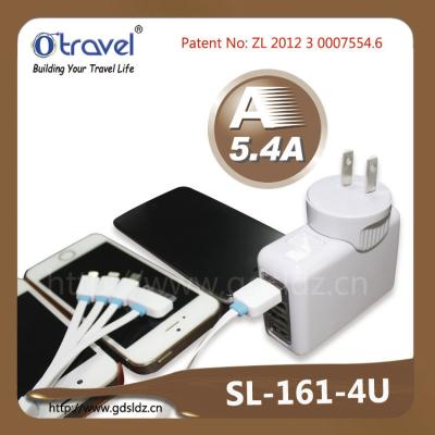 China 5.4 A 4 port mobile phone travel charger with SAA ROHS FCC CE certificate made in China for sale