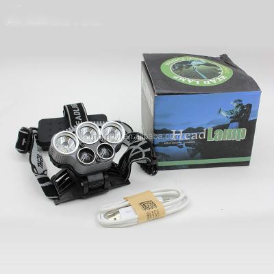 China Camping Most Powerful 5leds Aluminum USB Rechargeable Led Hunting Headlight for sale