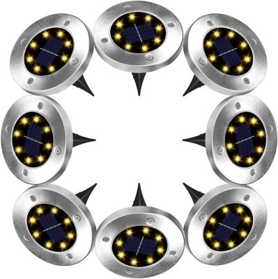 China LANDSCAPE Waterproof 8 Warm White Outdoor Solar Powered LED Landscape Pathway Patio Inground Disc Garden Light LED Ground Lights for sale