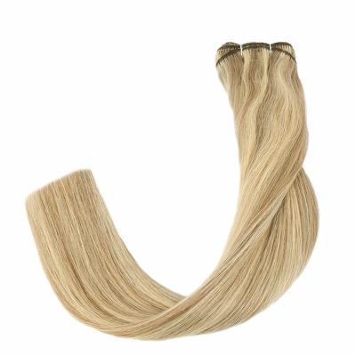 China Wholesale Raw Unprocessed Silky Straight Wave Human Hair Extensions Manufacturing INDIAN Remy Hair Human Hair Machine Weft Double Flat Weft ALL COLORS for sale