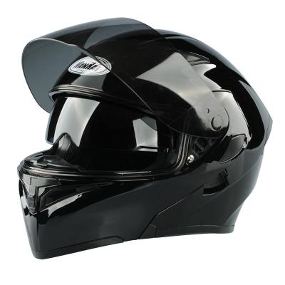 China OEM Factory Resistance Open Face Flip Up Full Face Black Motorcycle Helmet Visor High Impact Double Racing Helmet for sale