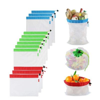 China Washable And Reusable Mesh Suction String Bag Bags For Fruits And Vegetables With Contrast Tie for sale