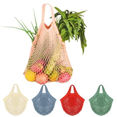 China Household Grocery Mesh Bags Organic Cotton String Reusable Shopping Bags Net Bags with Long Handle for Fruit Vegetable Storage for sale