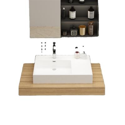 China Modern Artificial Stone Sink Rectangular Wall Hung Basin Wall Mounted Bathroom Sink for sale