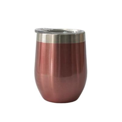 China Hot Selling PORTABLE 10oz Egg Wine Tumbler with Plastic Lid and Stainless Steel Double Wall Insulated Travel Mug for sale