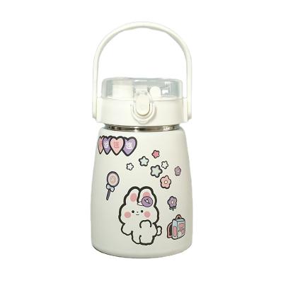 China Stainless Steel PORTABLE Kids Tall Belly With Diy Sticker Shoulder Strap Straw Kettle Portable Strap Water Bottle for sale