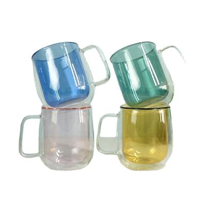 China New Design 250ML Double Wall Coffee Mug Water Bottle Heat Resistant Colorful Milk Cup Juice Glass Cup Viable Large for sale