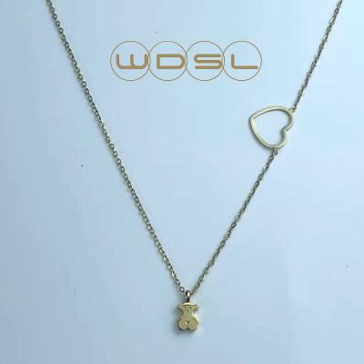 China New Fashion Stainless Steel Necklace Real Gold Jewelery Hypoallergenic Pearly Cute Bear Pendant Choker Necklace For Women for sale