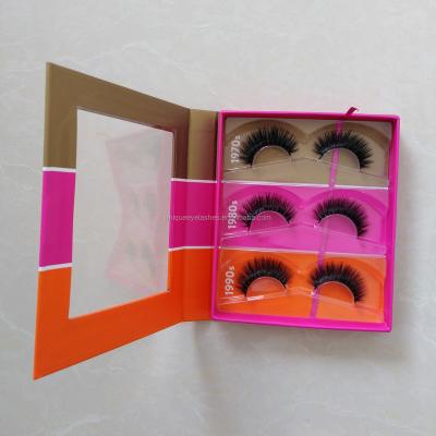 China Natural and Soft 3D Mink Eyelashes 3 Pairs False Lashes Books Custom Package Box with Tweezers for sale