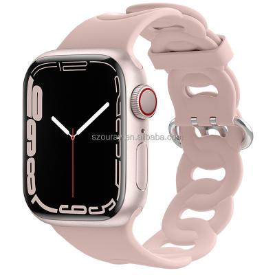 China Soft Silicone Silicone Watch Strap Band For Apple Watch 7 6 5 4 3 2 1 Se Watch Strap Replacement Strap Circle Silicone Watch Band for sale