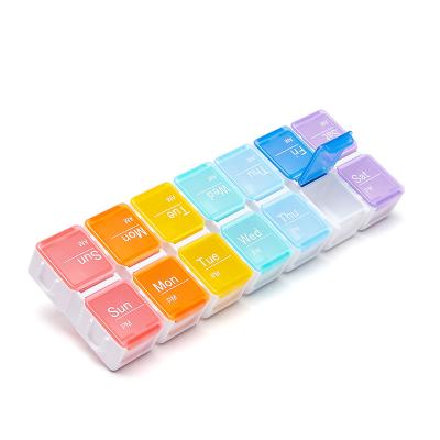 China Detachable Plastic PP Plastic TE07B Tetris Week 14 Supplement Capsule Case 1 7 Day Am/Pm Pill Box Organizer Medicines Storage Box for sale