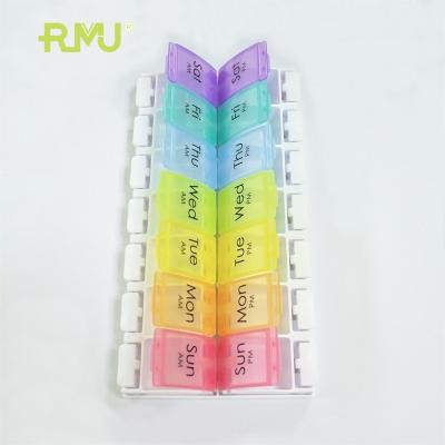 China TS07B 14 Key Piano Switch Case Rainbow Color Weekly 7 Day Pill Organizer Plastic Case Piano Key Switch Medicine Holder Pill Box 7 for sale