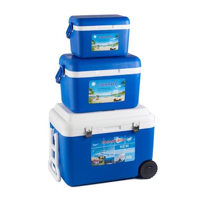 China Insulated 8L 20L 50L Set Plastic Outdoor Camping Ice Cooler Box With Wheels for sale