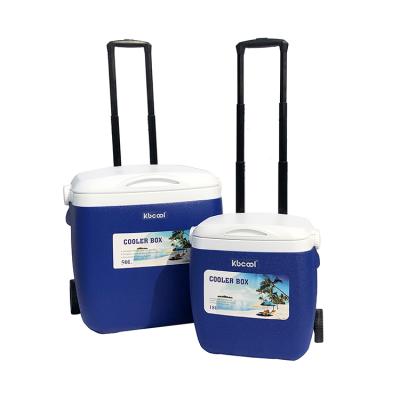 China New Design 18L 50L Insulated Traveling Plastic Lockable Camping Cooler Rolling Boxes With Wheel for sale