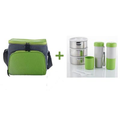 China Wholesale OEM Insulated Travel Cooler Bag With Lunch Box Plastic Water Bottle Set Shoulder Insulated Thermal Lunch Bag for sale