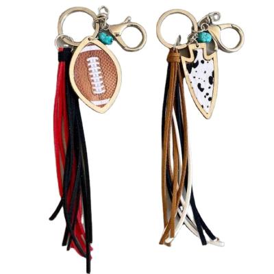 China Sports Key Chain Football Team Fan Color Matching Turquoise Leather Tassel Woven Key Chain for sale