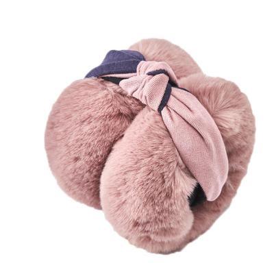 China Plush Two Color Hair Circle Folding Winter Warm Women's Bag Ear Muff Fashion Earmuff for sale