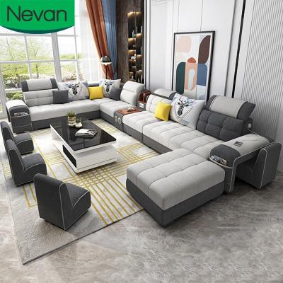 China (Height)Adjustable Living Room Furniture Custom Design 7 Seater Modular U Shaped Tufted Fabric Modern Corner Sectional Sofa for sale