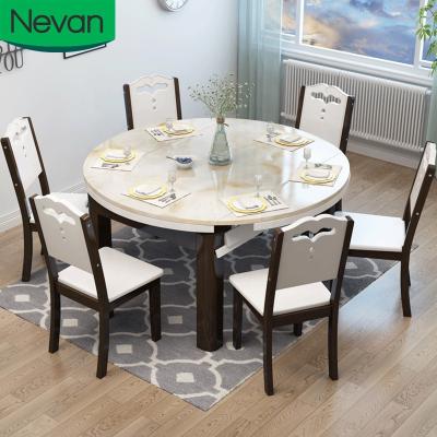 China Cheap Modern Dining Room Furniture (Others) Designer Adjustable Round Extendable Marble Dining Table Set With 6 Chairs for sale