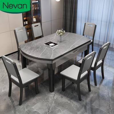 China (Others)Adjustable Wood Dining Room Home Furniture Round Extendable Gray Modern Set Dining Table And 6 Chairs for sale