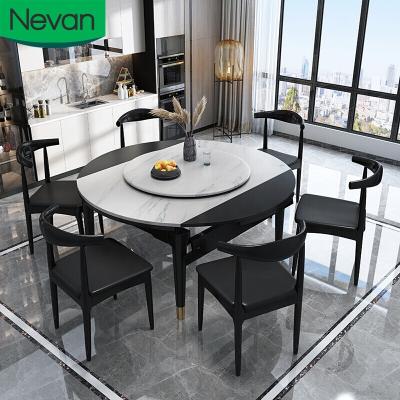 China Modern Dining Room Furniture Set (Other) Round 6 Adjustable Italian Luxury Chairs Dining Table With Rotating Center for sale