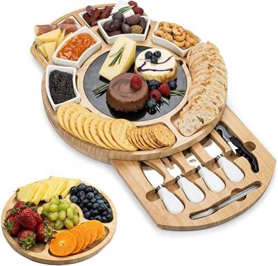 China Sustainable Bamboo Cheese Board and Knife Set Cheese Board Set, Cheese Tray Board, Cheese Tray Set for sale