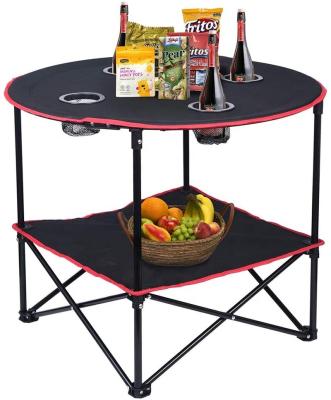 China Camping Easy Carry Portable Folding Tables With 4 Mini Drink Holders Camping Outdoor Picnic Round Folding Table Furniture for sale