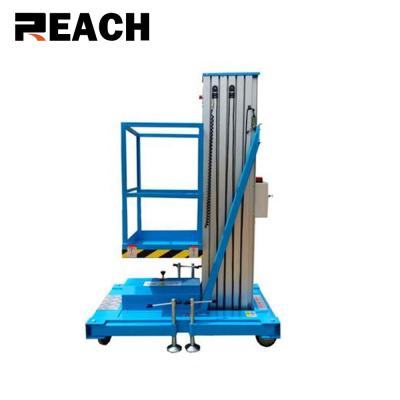 China Hotels 125kg 4m Single Mast Aluminum Alloy Electric Lift Platform for sale