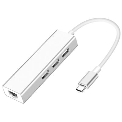 China Aluminum Alloy Type C 3 to USB 3.0 USB C Left Hub to 100M Lan Network Card Adapter for Macbook Laptops for sale