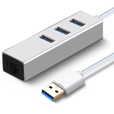 China Aluminum Alloy USB Ethernet Adapter with 3 Left USB 2.0 to 10/100M RJ45 Lan Network Card for Macbook PC Computer for sale