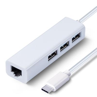 China ABS Shell Type C to USB 3.0 Ethernet Adapter 4 in 1 USB C to RJ45 LAN Splitter for Laptops for sale