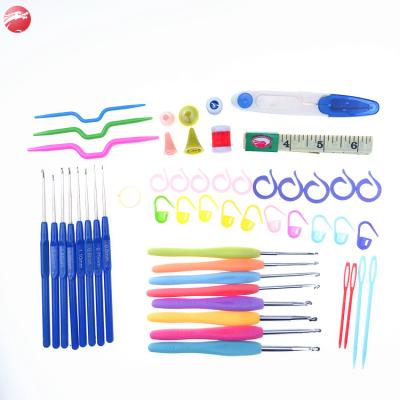 China 52pcs Hand Knitting One Set Multicolor TPR Softed Handled Corcheting Aluminum Crochet Hook For Weave Craft for sale