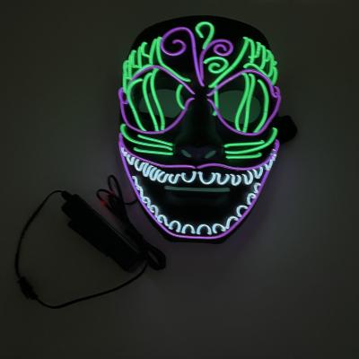 China Hand Made Praise Halloween Cosplay Neon Scary Mask Led Costume Mask EL Wire Light Up Purge Party Mask for sale