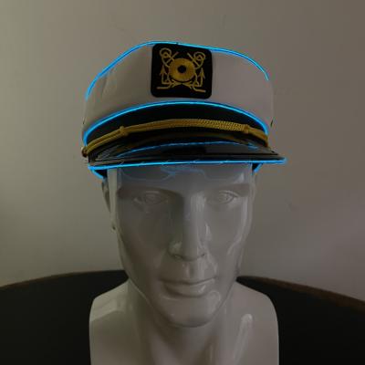 China Glow In The Dark Handmade Light Up Fashion Merchant Navy Captain Navy Cap EL Wire Hat Luminous Party Hat for sale