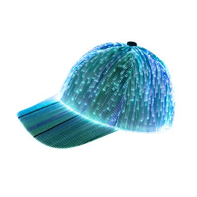 China Glow in the dark fiber optic luminous led light up glow in the dark baseball cap for rave music festival party hat curved front for sale