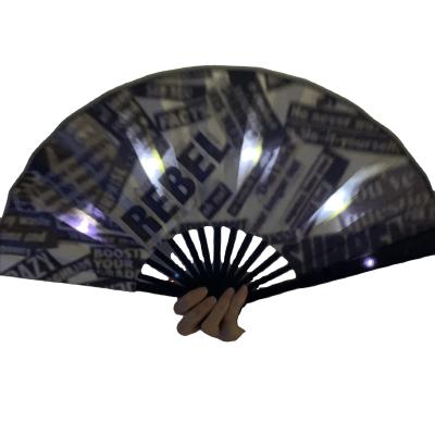 China Customized Glow in Dark Led Trend Foldable Light Fan Bar Equipment Custom Light Up Bamboo Folding and Hand Paper Fans for sale