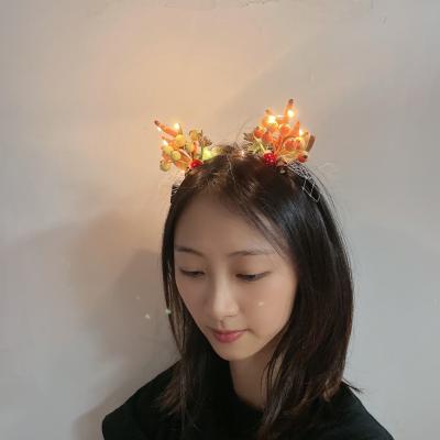 China Glow in the Dark Elk Glowing Elk Headband Hairpin Ornaments Hair Accessories Christmas Hairpin Christmas Antler Adult Headband for sale