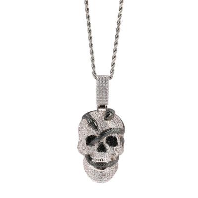 China Hiphop Hip Hop Demon Skull Necklace Rose Flower Eye Pendant Copper Necklace 3A Zircon Necklace Jewelry for sale