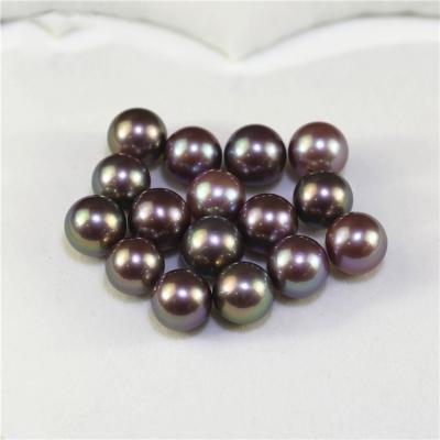 China Modern Natural Deep Purple Pine Round Pearl Freshwater Pendant Loose Beads 11-12mm AA+ Full Half Round Hole Loose Pearls for sale