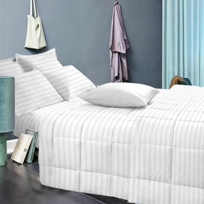 China Bedding & White Stripe Embroidery Patterns Breathable Sleep Comforter 90gsm Embossed Stripe Microfiber Comforter for sale