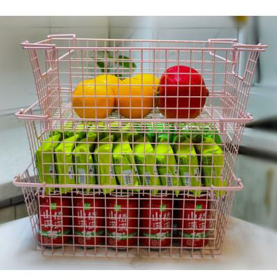 China Portable Factory Wholesale Big Large Rectangular Metal Kitchen Mesh Wire Gridwall Basket For Storage for sale