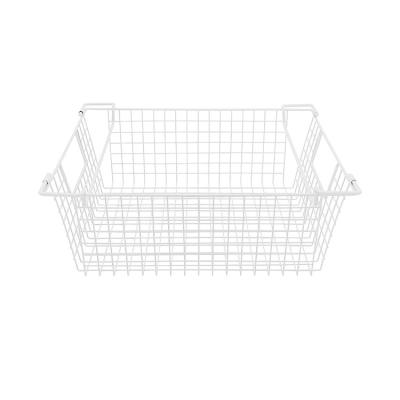 China Portable High End White Wire Rectangular Vegetable Fruit Stackable Organizer Storage Basket Kitchen Metal Storage for sale