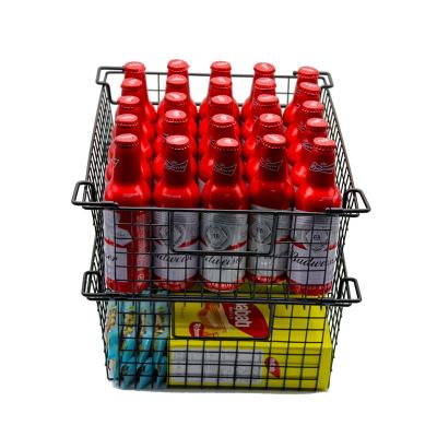 China Portable 2023 Metal Wire Household Stackable Storage Organizer Bin Basket with Handles For Kitchen Cabinets Pantry Closets Bathrooms for sale