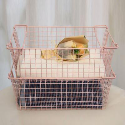 China Portable Nordic Style Home Iron Fruit Basket Magazine Storage Organizer Metal Wire Kitchen Storage Baskets for sale