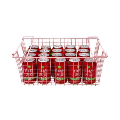 China Portable Modern Household Large Pink Metal Wire Storage Organizer Basket With Iron Handles for sale