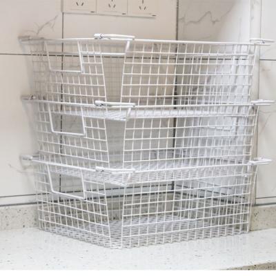 China Portable Hot Selling Factory Wholesale Rectangular White Wire Basket Metal Wire Basket Large Containers for sale